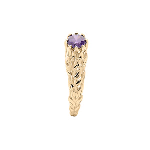 Bague en plaqu or solitaire 5mm oxyde violet et feuillage - Vue 2