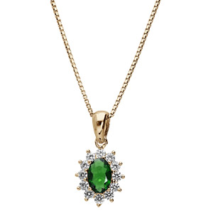 Collier avec Pendentif en plaqu or collection joaillerie oxyde vert au centre et petits oxydes blancs autour - Vue 2