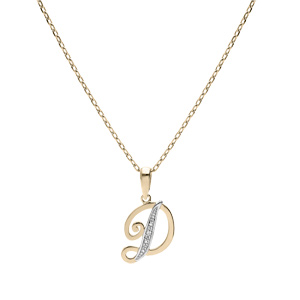 Collier en plaqu or chane avec pendentif initiale D oxydes blancs sertis 42+3cm - Vue 2