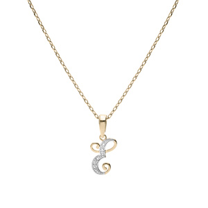 Collier en plaqu or chane avec pendentif initiale E oxydes blancs sertis 42+3cm - Vue 2