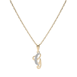 Collier en plaqu or chane avec pendentif initiale G oxydes blancs sertis 42+3cm - Vue 2