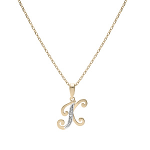 Collier en plaqu or chane avec pendentif initiale K oxydes blancs sertis 42+3cm - Vue 2