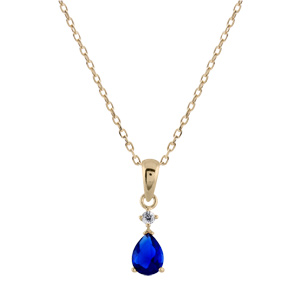 Collier en plaqu or avec pendentif collection joaillerie goutte en oxyde bleu fonc suspendue  1 petit oxyde rond blanc - Vue 2