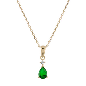 Collier en plaqu or avec pendentif collection joaillerie goutte en oxyde verte suspendue  1 petit oxyde rond blanc - Vue 2