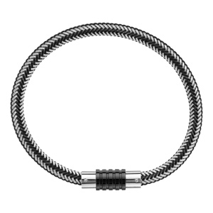 Bracelet pour charms homme grand modle en acier noir et gris fermoir aimant et viss - longueur 18 cm - Vue 2