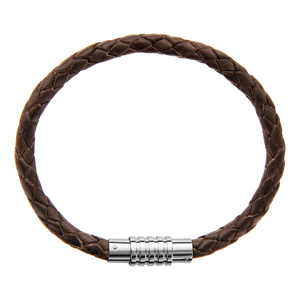 Bracelet pour charms homme grand modle en cuir marron fermoir aimant et viss - longueur 19,5 cm - Vue 2