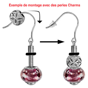 Boucles d\'oreilles pendantes charms en argent rhodi petite chanette pour boule en verre de Murano vritable et fermoir crochet - Vue 2