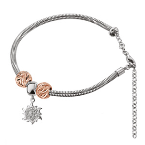 Chaîne de cheville en argent rhodié maille serpentine pour charms - longueur 20cm + 7cm de rallonge - Vue 2