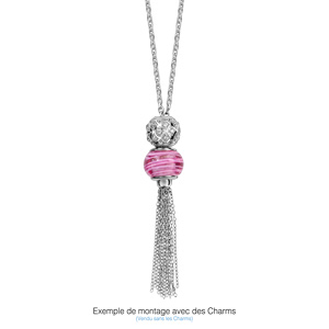 Collier en argent rhodié chaîne avec pompon en chaînettes pour charms - longueur 51cm + 5cm de rallonge - Vue 2