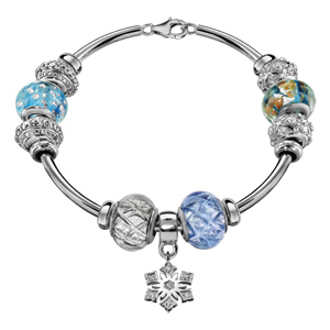 Charms Thabora en argent rhodi et verre de Murano vritable bleu ciel mouchet argent - Vue 2