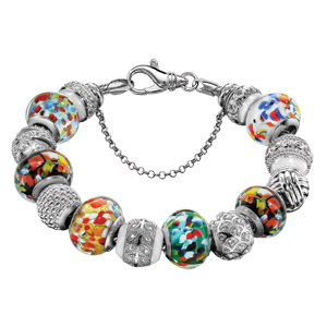 Charms Thabora boule en céramique blanche avec 1 bande en argent rhodié ornée de 2 rangs d\'oxydes blancs - Vue 2