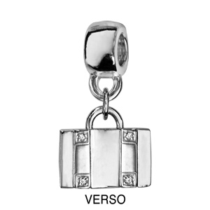 Charms Thabora en argent rhodié valise ornée d\'oxydes blancs sertis recto-verso - Vue 2