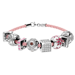 Charms Thabora en argent rhodi carr avec coeurs rose - Vue 2