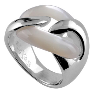 Bague Elixès en argent rhodié et maillon en nacre blanche véritable - Vue 2