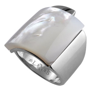 Bague Elixès en argent rhodié plateau en nacre blanche véritable - Vue 2