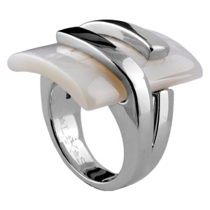 Bague Elixès en argent rhodié et plateau en nacre blanche véritable - Vue 2