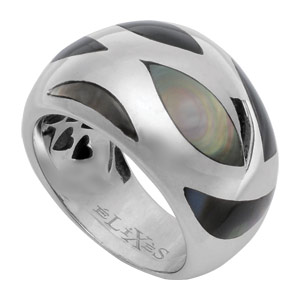 Bague Elixès en argent massif et motifs gouttes en nacre noire véritable - Vue 2