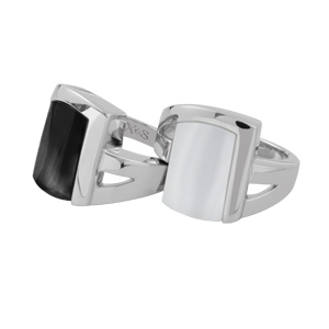 Bague Elixès en argent rhodié avec oeil de chat blanc rectangulaire - Vue 2