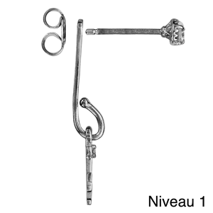 Boucles d\'oreilles suspensions réglables en argent rhodié 1 oxyde blanc serti sur le clou et ancre marine ornée d\'1 oxydes blancs sertis sur la suspension et fermoir tige à poussette - Vue 3