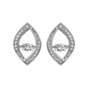 Boucles d\'oreilles Dancing Stone en argent rhodié amande ornée d\'oxydes blancs et fermoir clou avec poussette - Vue 3