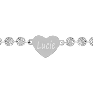 Bracelet en argent rhodi chane fantaisie avec coeur  graver et pastilles diamante toile 15+3cm - Vue 3