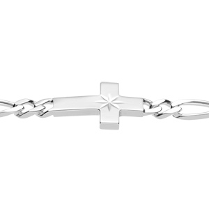 Bracelet en argent passivé 1+3 5mm croix plate lisse diamantée etoilée - 19cm - Vue 3