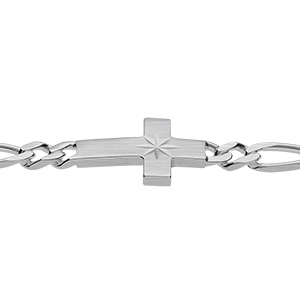 Bracelet en argent satin 1+3 5mm croix plate lisse diamante toile -19cm - Vue 3