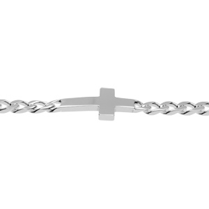 Bracelet en argent passivé maille gourmette 4mm croix plate lisse - 18cm - Vue 3