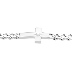 Bracelet en argent passivé maille gourmette 5mm croix plate lisse diamantée etoilée - 19cm - Vue 3