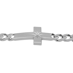 Bracelet en argent satin maille gourmette 6mm croix plate lisse diamante toile - 20cm - Vue 3