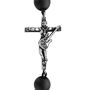 Bracelet extensible en argent croix rock patinée et brillante et perles en pierres de lave - Vue 3