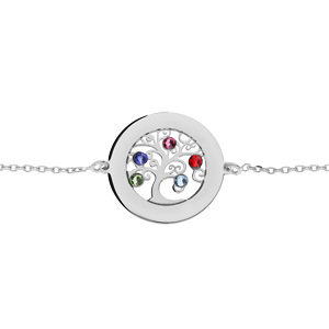 Bracelet en argent rhodi chane avec mdaillon prnoms  graver motif arbre de vie multicouleurs  30mm 16+3cm - Vue 3