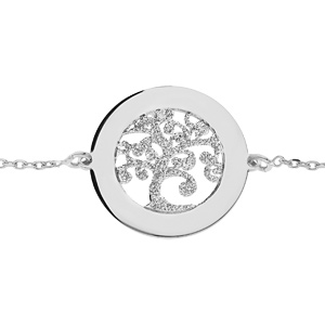 Bracelet en argent rhodi chane avec mdaillon prnoms  graver motif arbre de vie granit 20mm 16+3cm - Vue 3