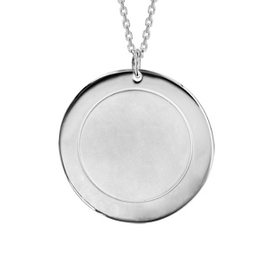 Collier en argent rhodié chaîne avec pendentif rond vierge prénom à graver longueur 40+5cm - Vue 3