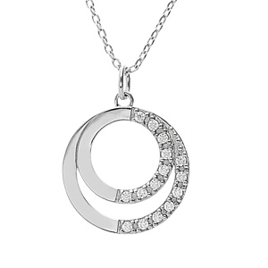 Collier en argent platin chane avec pendentif double cercle prnom  graver et oxydes blancs sertis 42+3cm - Vue 3