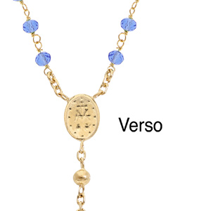 Collier en argent et dorure jaune chapelet avec perles en verre facette bleu 50+5cm - Vue 3