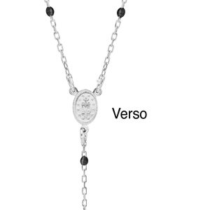 Collier en argent rhodié chapelet avec perle noire 45cm - Vue 3