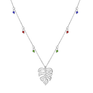 Collier en argent rhodi chane avec pendentif feuille ajoure 40+5cm - Vue 3