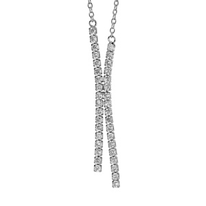 Collier en argent rhodi forme Y chane avec suite d\'oxydes blancs sertis clos aux extrmits - longueur 46cm - Vue 3