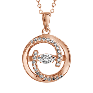 Collier Dancing Stone en argent et dorure rose chaîne avec pendentif rond et 2 extrémités en spirales ornées d\'oxydes blancs - longueur 42cm + 3cm de rallonge - Vue 3
