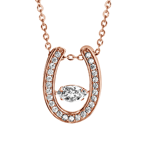 Collier Dancing Stone en argent et dorure rose chaîne avec pendentif fer à cheval et oxydes blancs - longueur 42cm + 3cm de rallonge - Vue 3