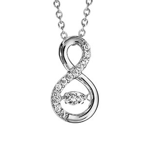 Collier Dancing Stone en argent rhodié chaîne retenant pendentif symbole infini orné d\'oxydes blancs - longueur 42cm + 3cm de rallonge - Vue 3