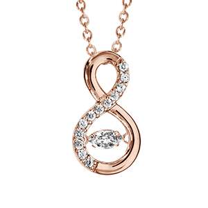 Collier Dancing Stone en argent et dorure rose chaîne retenant pendentif symbole infini orné d\'oxydes blancs - longueur 42cm + 3cm de rallonge - Vue 3