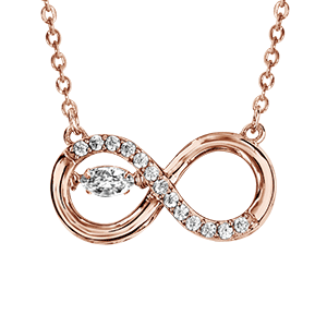 Collier Dancing Stone en argent et dorure rose chaîne avec pendentif symbole infini orné d\'oxydes blancs - longueur 42cm + 3cm de rallonge - Vue 3