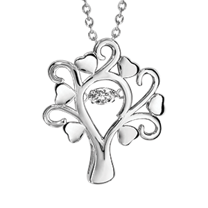 Collier Dancing Stone en argent rhodié chaîne avec pendentif arbre de vie et branches coeurs - longueur 42cm + 3cm de rallonge - Vue 3