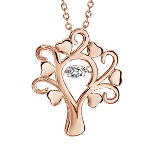 Collier Dancing Stone en argent et dorure rose chaîne avec pendentif arbre de vie et branches coeurs - longueur 42cm + 3cm de rallonge - Vue 3