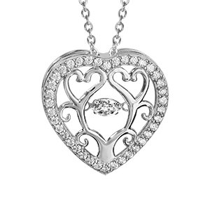 Collier Dancing Stone en argent rhodié chaîne avec pendentif coeur avec arbre de vie à l\'intérieur et oxydes blancs - longueur 42cm + 3cm de rallonge - Vue 3