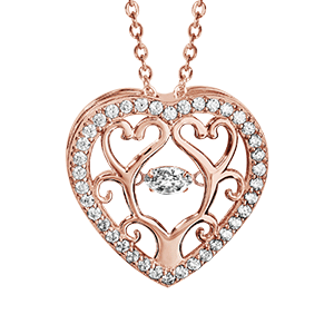 Collier Dancing Stone en argent et dorure rose chaîne avec pendentif coeur avec arbre de vie à l\'intérieur et oxydes blancs - longueur 42cm + 3cm de rallonge - Vue 3