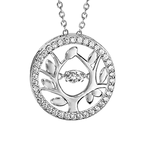 Collier Dancing Stone en argent rhodié chaîne avec pendentif rond arbre de vie orné d\'oxydes blancs - longueur 42cm + 3cm de rallonge - Vue 3