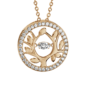 Collier Dancing Stone en argent et dorure jaune chaîne avec pendentif rond arbre de vie orné d\'oxydes blancs - longueur 42cm + 3cm de rallonge - Vue 3